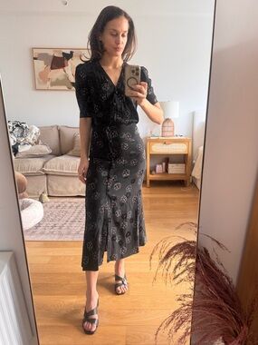 Veronica Beard Black Floral Silk Midi Dress